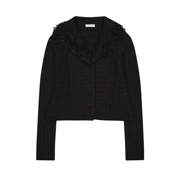 Tassel Collar Knit Cardigan / Black