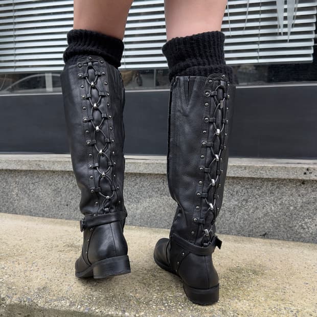 지아니 비니 코르셋 롱 레더 라이딩 부츠