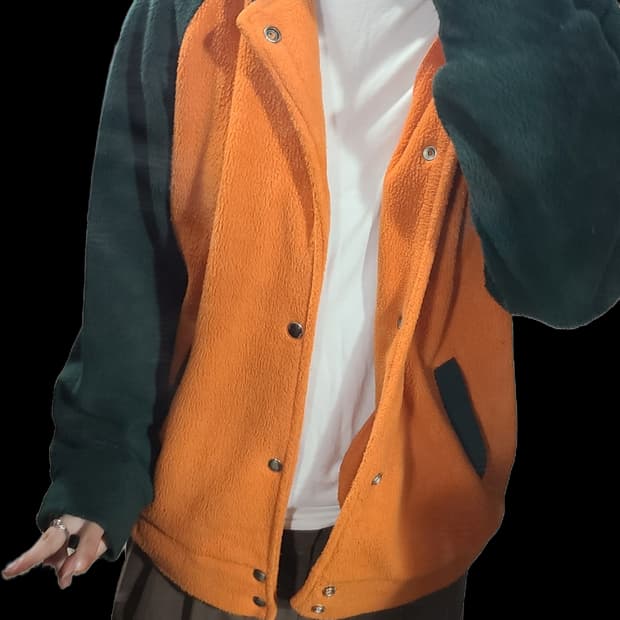 폴로 그린 배색 오렌지 후리스 아우터