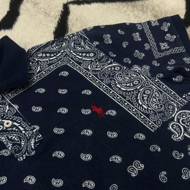 [M]폴로랄프로렌 페이즐리 PK코튼 반팔/네이비/커스텀슬림핏