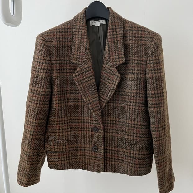 브라운 체크 울 자켓