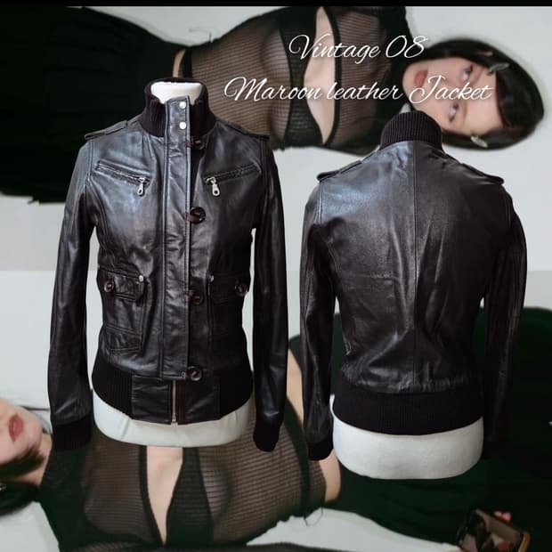 하이넥 디테일 레더자켓 딥브라운