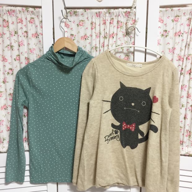 빈티지 모리걸 고양이니트 + 민트 도트 목폴라 2p