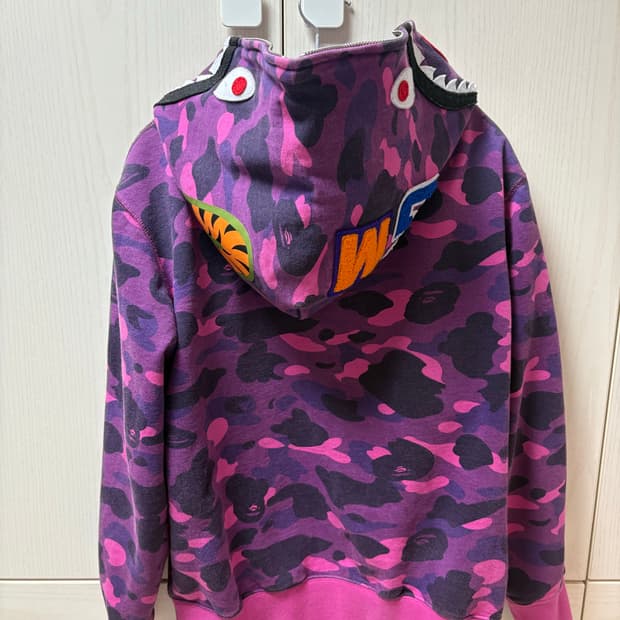 베이프 퍼플 카모 샤크 후드집업 M