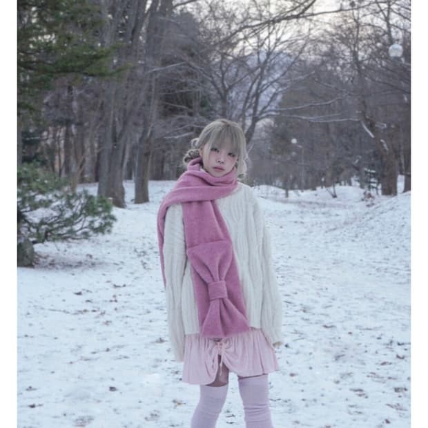 핀쿠노마루 리본 머플러 페어리레드핑크