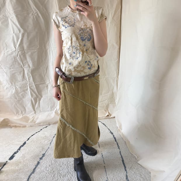 Asymmetric Paneled Linen Midi Skirt