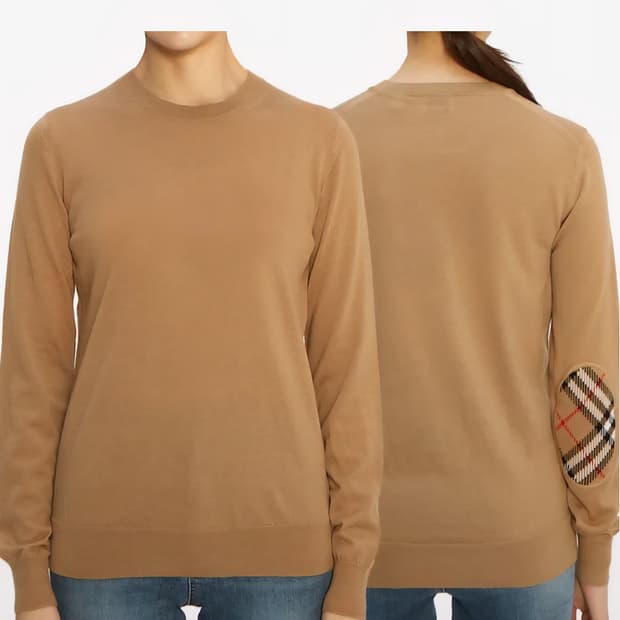 버버리 신형 체크 패치 메리노 울 스웨터 베이지 M