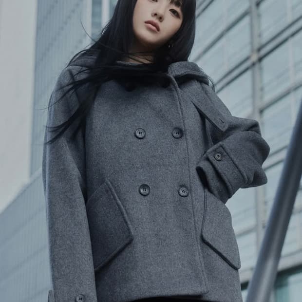 미세키서울 Hoodie double button coat CHARCOAL