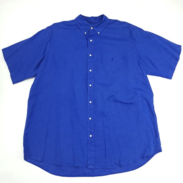 Co492 2XL Tall 폴로 랄프로렌 로얄블루 린넨 반팔 셔츠 남방