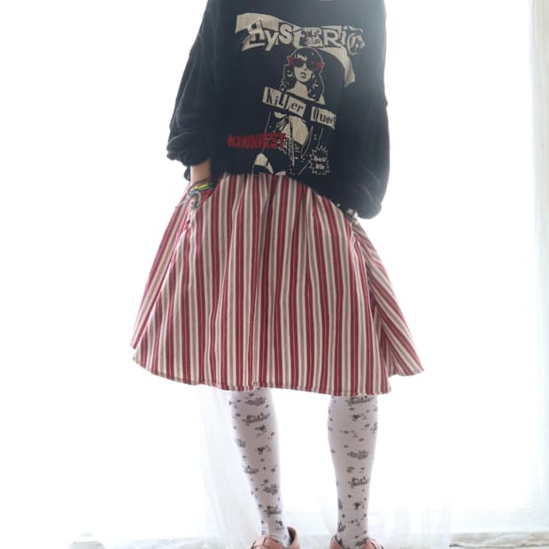 [Beams Boy] Red Stripe Midi Skirt