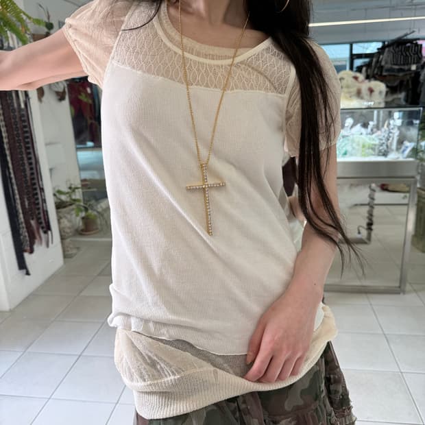 lace trim rib tank top