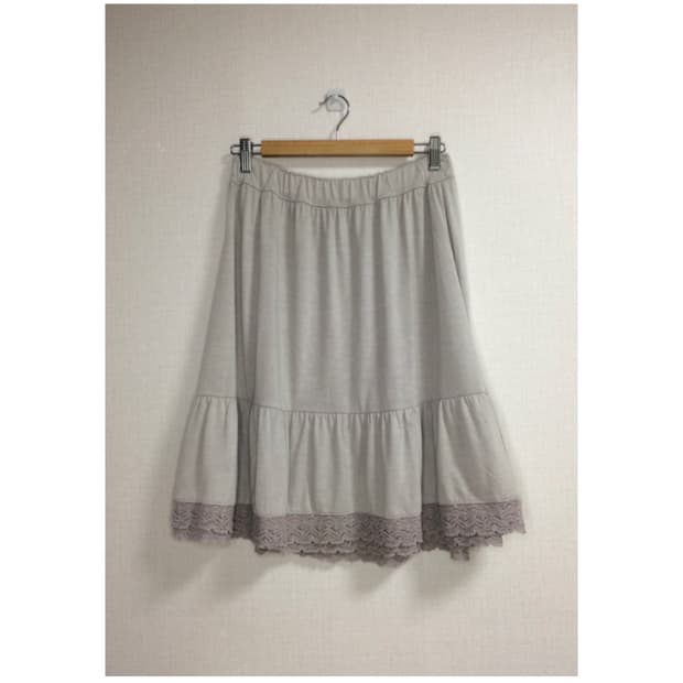 빈티지 그레이 레이스 미디 스커트