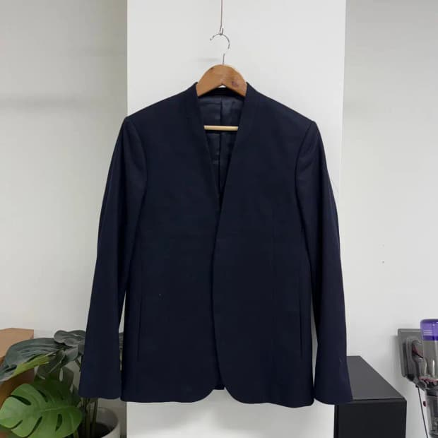 COS 코스 네이비 울 캐시미어 카라리스 자켓