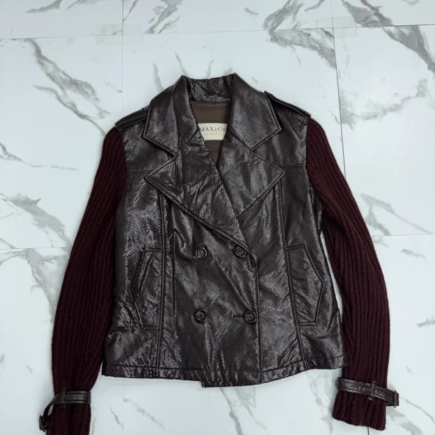 막스앤코 막스마라 레더 이펙트 니트 자켓
