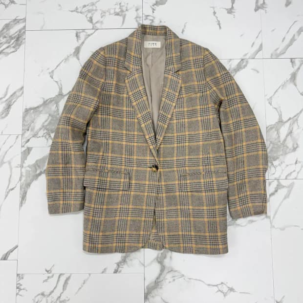 타임 1993 체크 오버핏 자켓