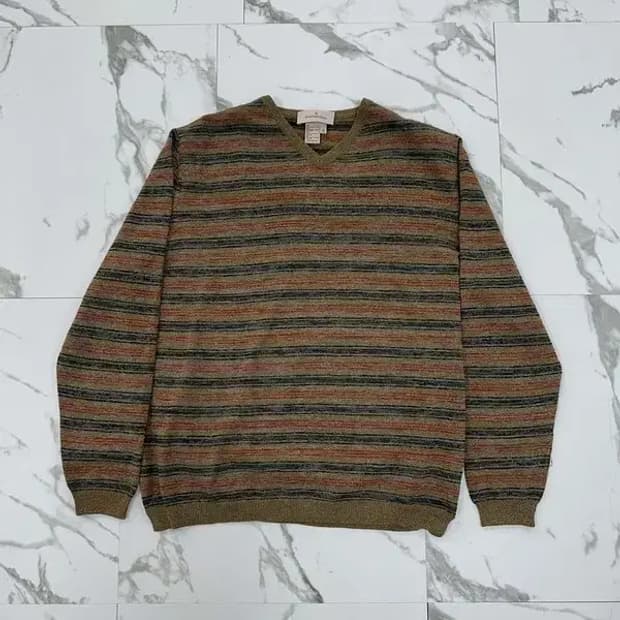 에르메네질도 제냐 스트라이프 브이넥 니트