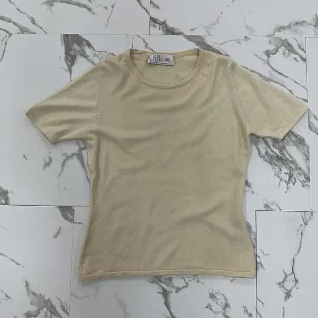 빈티지 캐시미어 100% 아이보리 반팔 니트