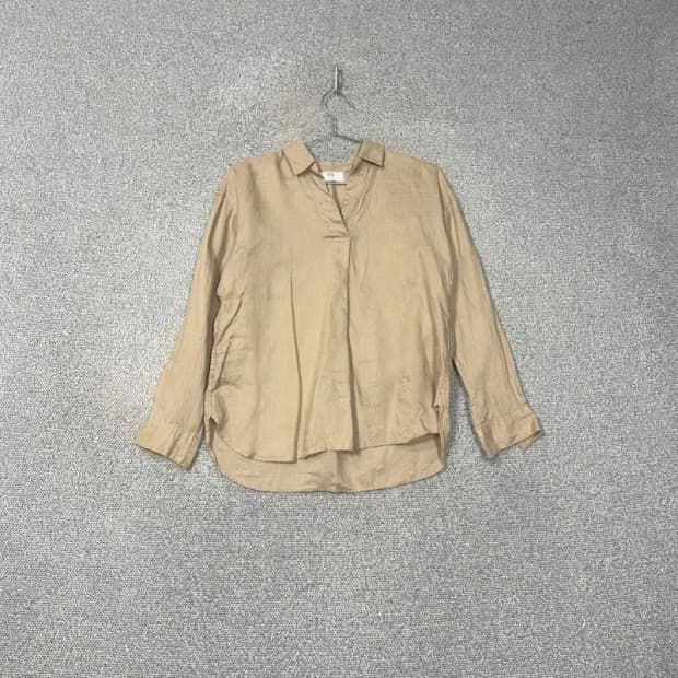 유니클로 베이지 브이넥 린넨 셔츠 S