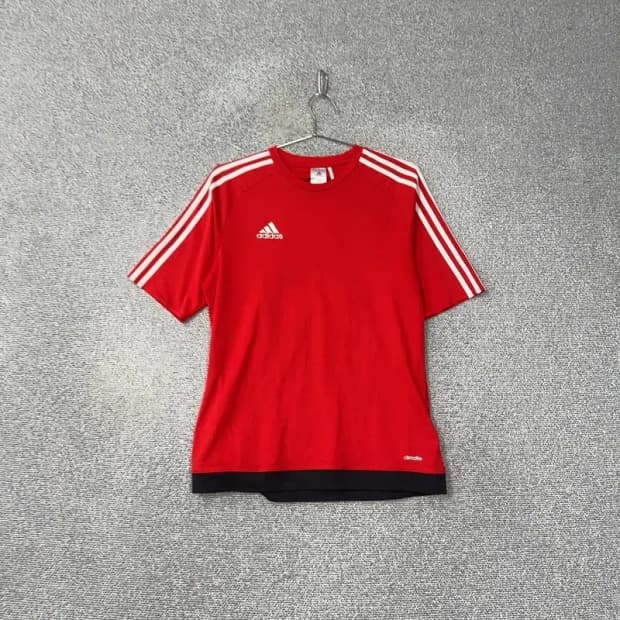 아디다스 레드 로고 삼선 반팔티 100