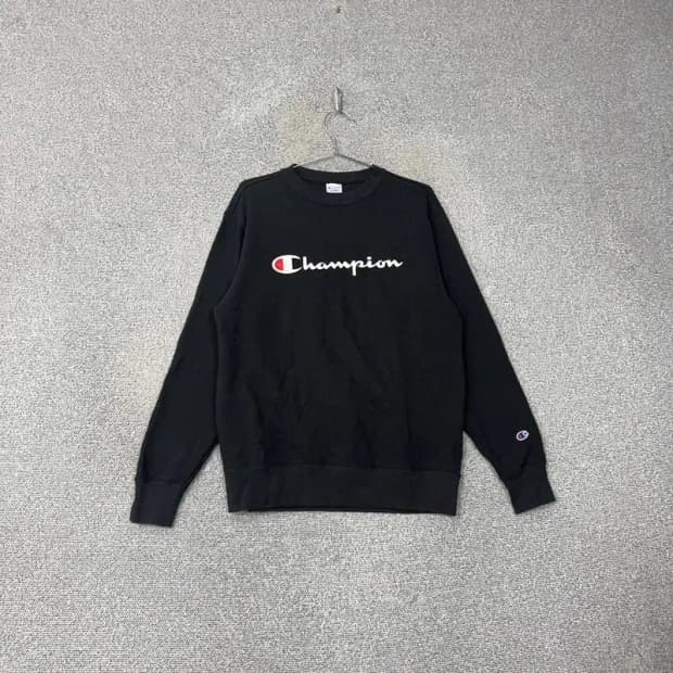 챔피온 프린팅 로고 블랙 맨투맨 XL