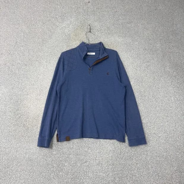 빈폴 네이비 로고 코튼 반집업 니트 100