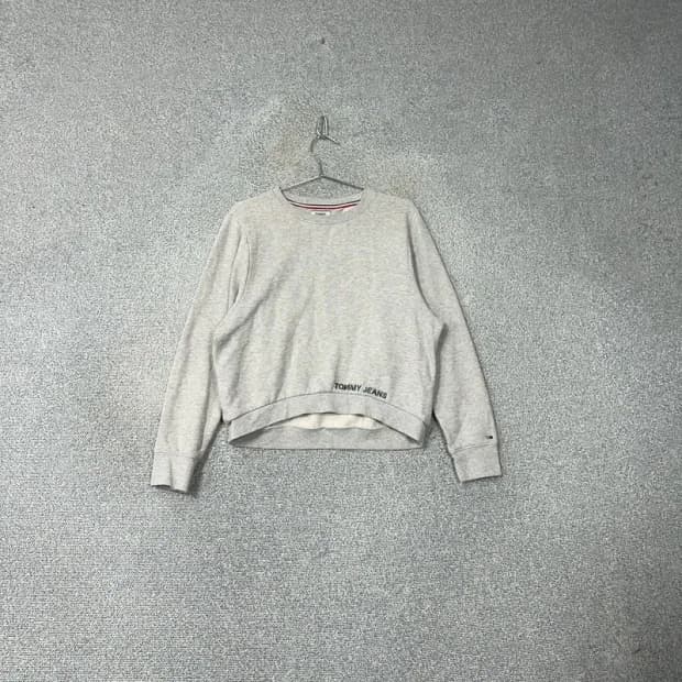 타미 진스 하단 로고 그레이 캐주얼 여성 맨투맨 S