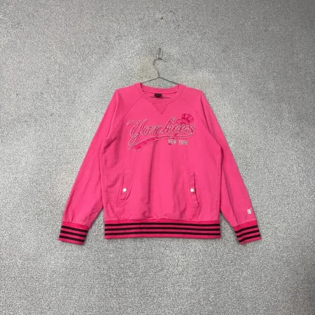 MLB 뉴욕양키즈 핫핑크 단가라 맨투맨 100