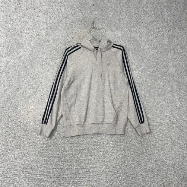 아디다스 로고 삼선 그레이 후드티 S