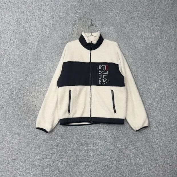 휠라 로고 화이트 후리스 L