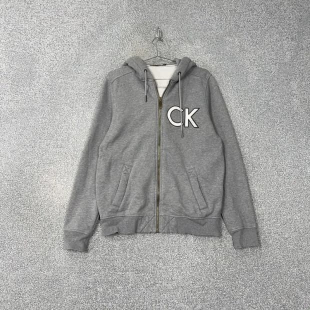 캘빈클라인 스펠 빅로고 오버핏 그레이 후드집업 L