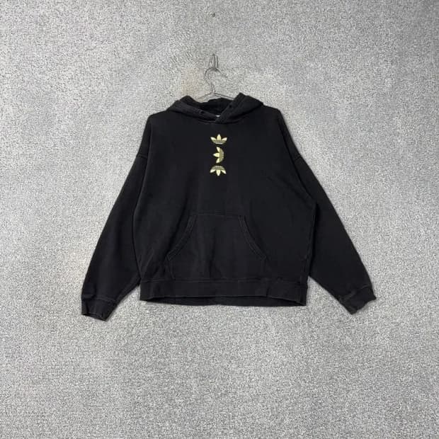 아디다스 프린팅 불꽃 멀티 로고 빈티지 오버핏 후드티 L