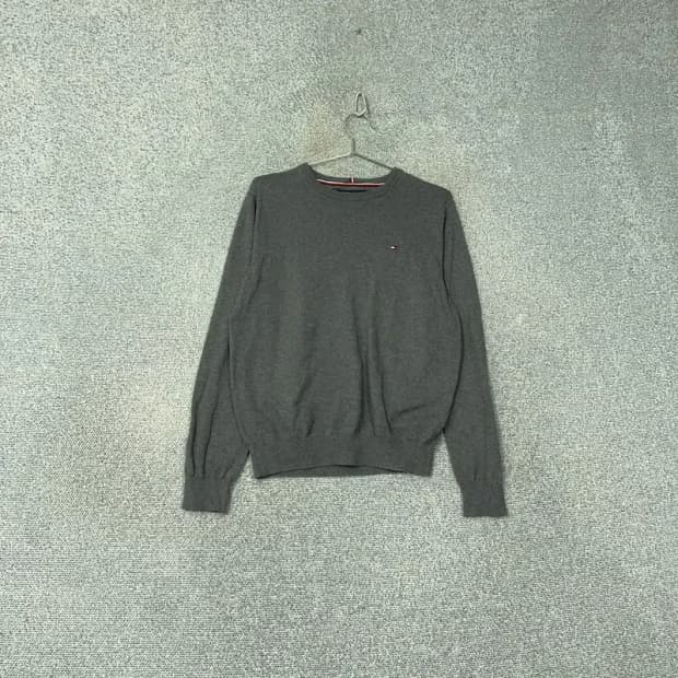 타미힐피거 로고 라운드넥 그레이 니트 M