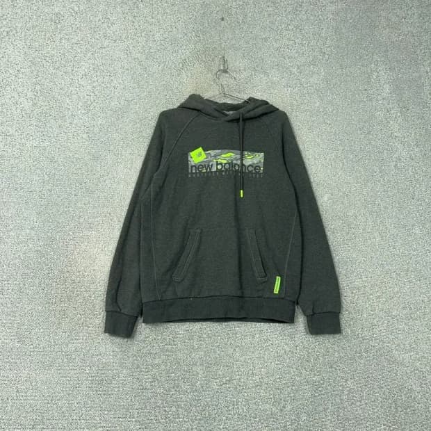뉴발란스 로고 프린팅 그레이 후드티 L