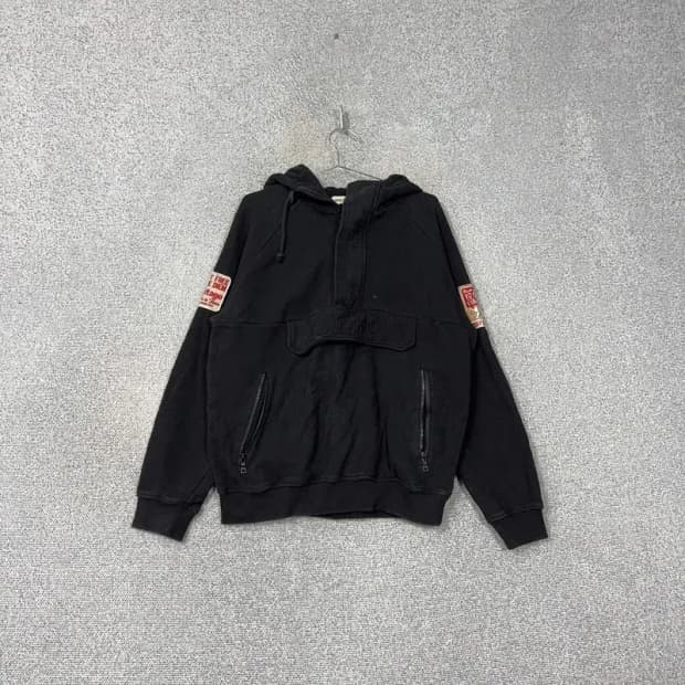 지프 패치 포켓 블랙 후드티 L