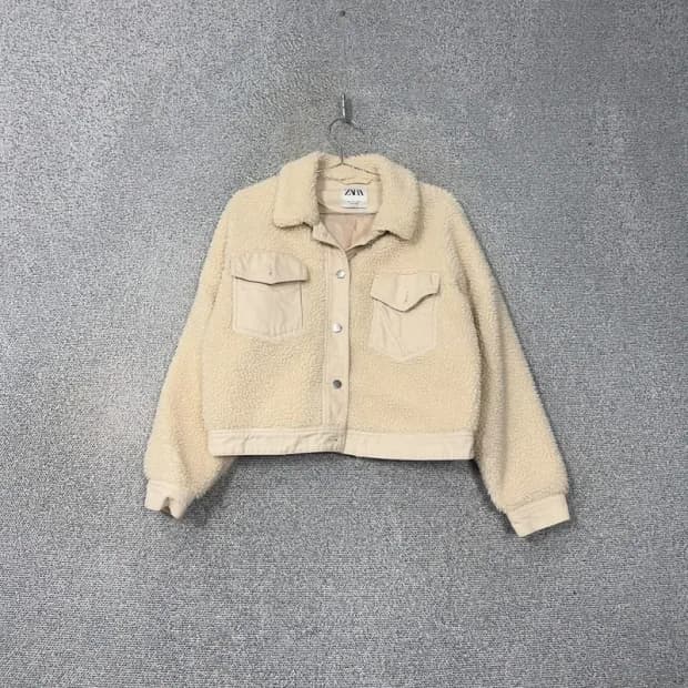 자라 베이지 양털 크림 뽀글이 후리스 자켓 M