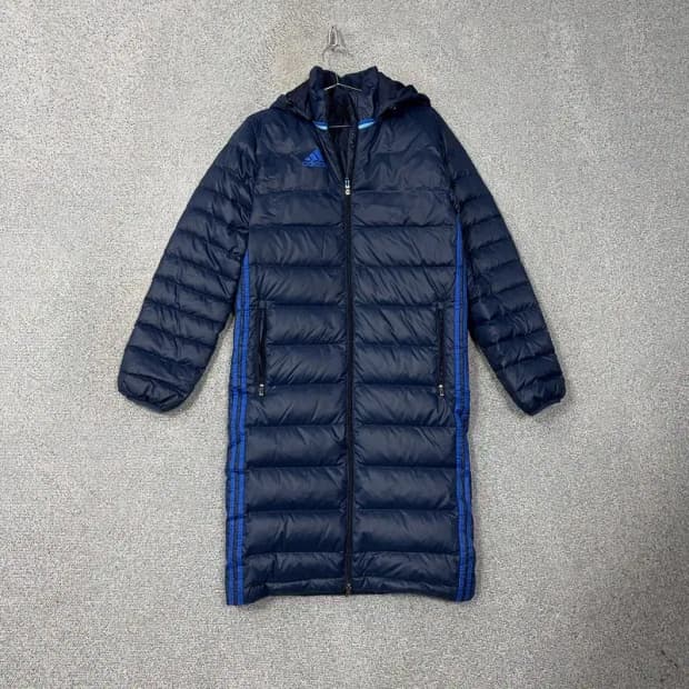 아디다스 네이비 로고 덕다운 오리털 롱패딩 점퍼 90