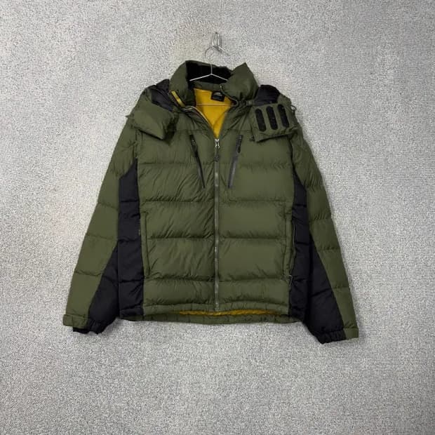 아디다스 카키 로고 구스다운 거위털 패딩 점퍼 100