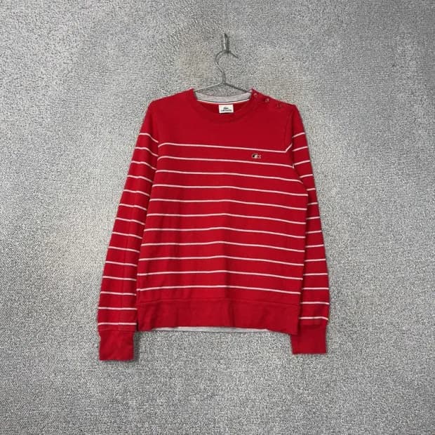 라코스테 스트라이프 레드 로고 코튼 맨투맨 100