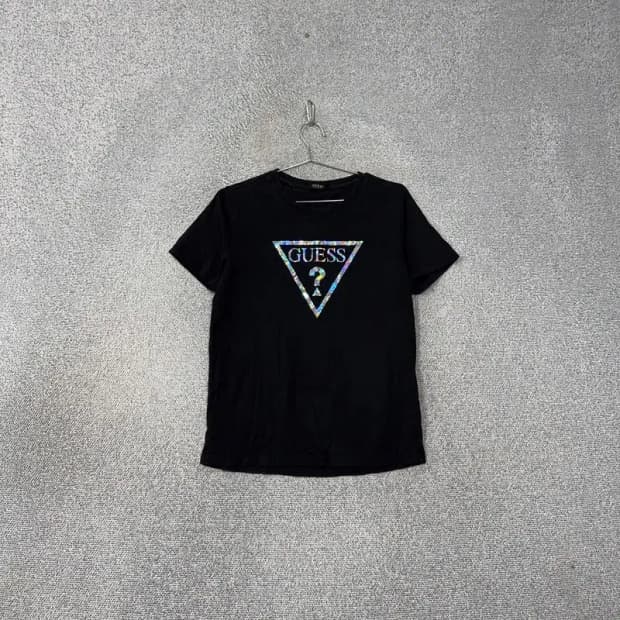 게스 삼각 프린팅 로고 블랙 여성 반팔티 M