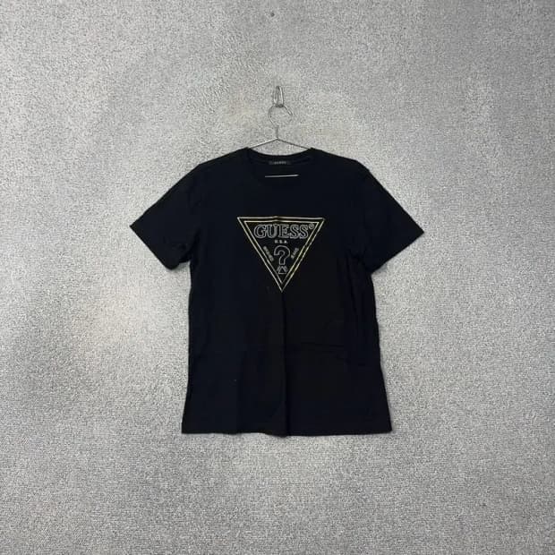 게스 프린팅 삼각 로고 블랙 코튼 반팔티 XL