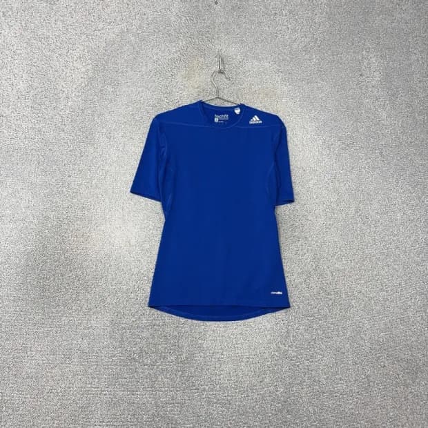 아디다스 로고 기능성 테크핏 블루 반팔 티 L