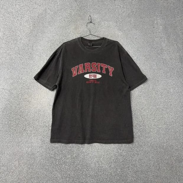 트래블 프린팅 빈티지 피그먼트 그레이 반팔 티 L