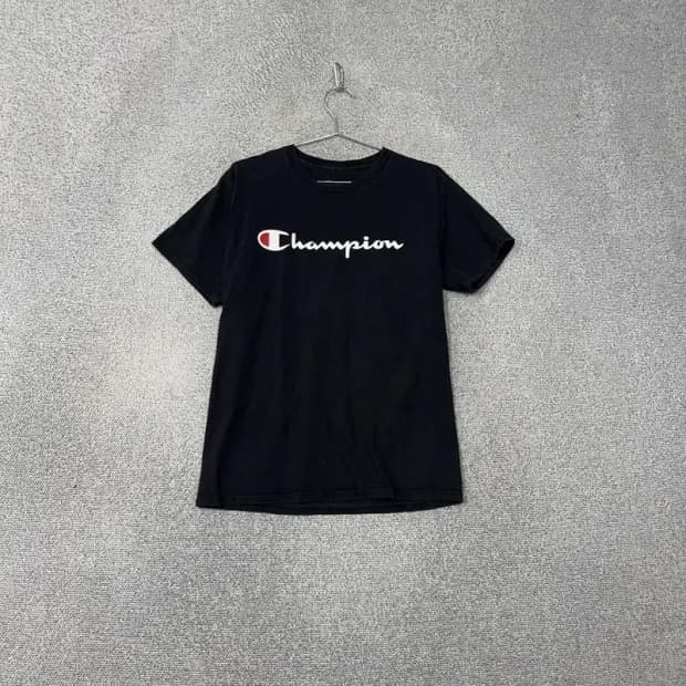 챔피온 프린팅 스펠 로고 블랙 반팔 티 M