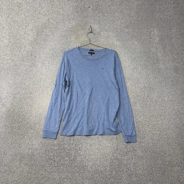 타미힐피거 라이트 블루 캐주얼 로고 코튼 긴팔티 M