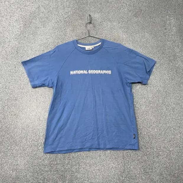 내셔널지오그래픽 프린팅 로고 블루 반팔 티 M