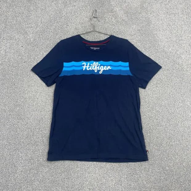 타미힐피거 스펠 로고 프린팅 네이비 반팔 티 M