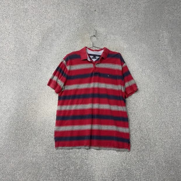 타미힐피거 스트라이프 레드 로고 남성 반팔 카라티 L/G