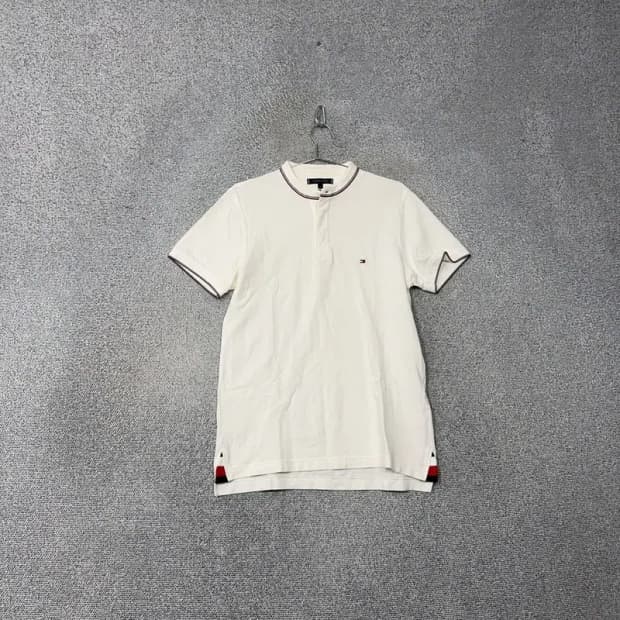 타미힐피거 화이트 로고 남성 반팔 카라티 L