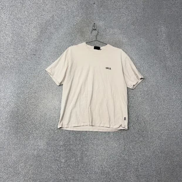 예일 크림 캐주얼 로고 남성 반팔티 L