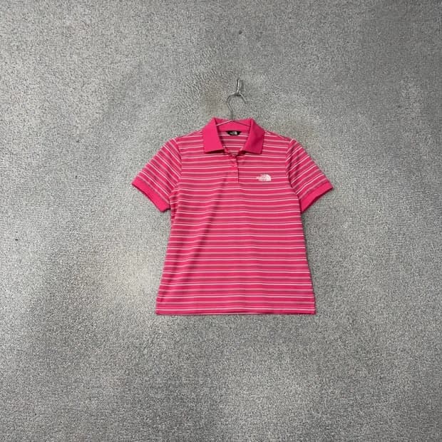 노스페이스 스트라이프 핑크 로고 기능성 반팔 카라티 M